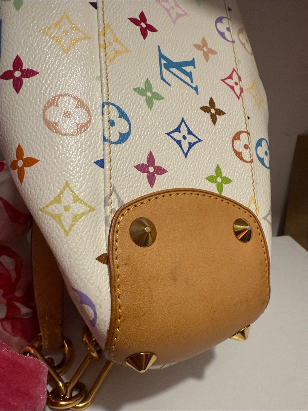 Authentic!! Louis Vuitton White Multicolor Monogram Canvas Clutch with Tan Trim - Picture 9 of 14